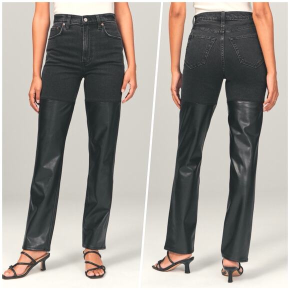 A&F | Women | The 90s Straight Ultra High Rise Faux Leather Trim Jeans | Size 29 - Picture 11 of 13